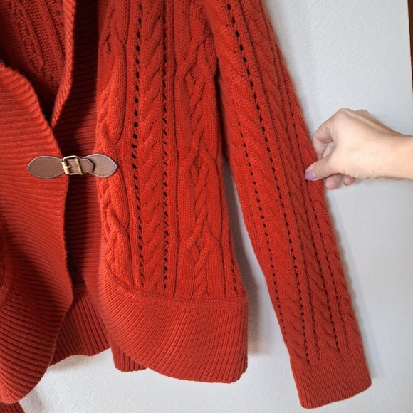 Talbots Womens Lambswoool Blend Rust Cardigan Buckle Sweater Size L - Picture 3 of 6